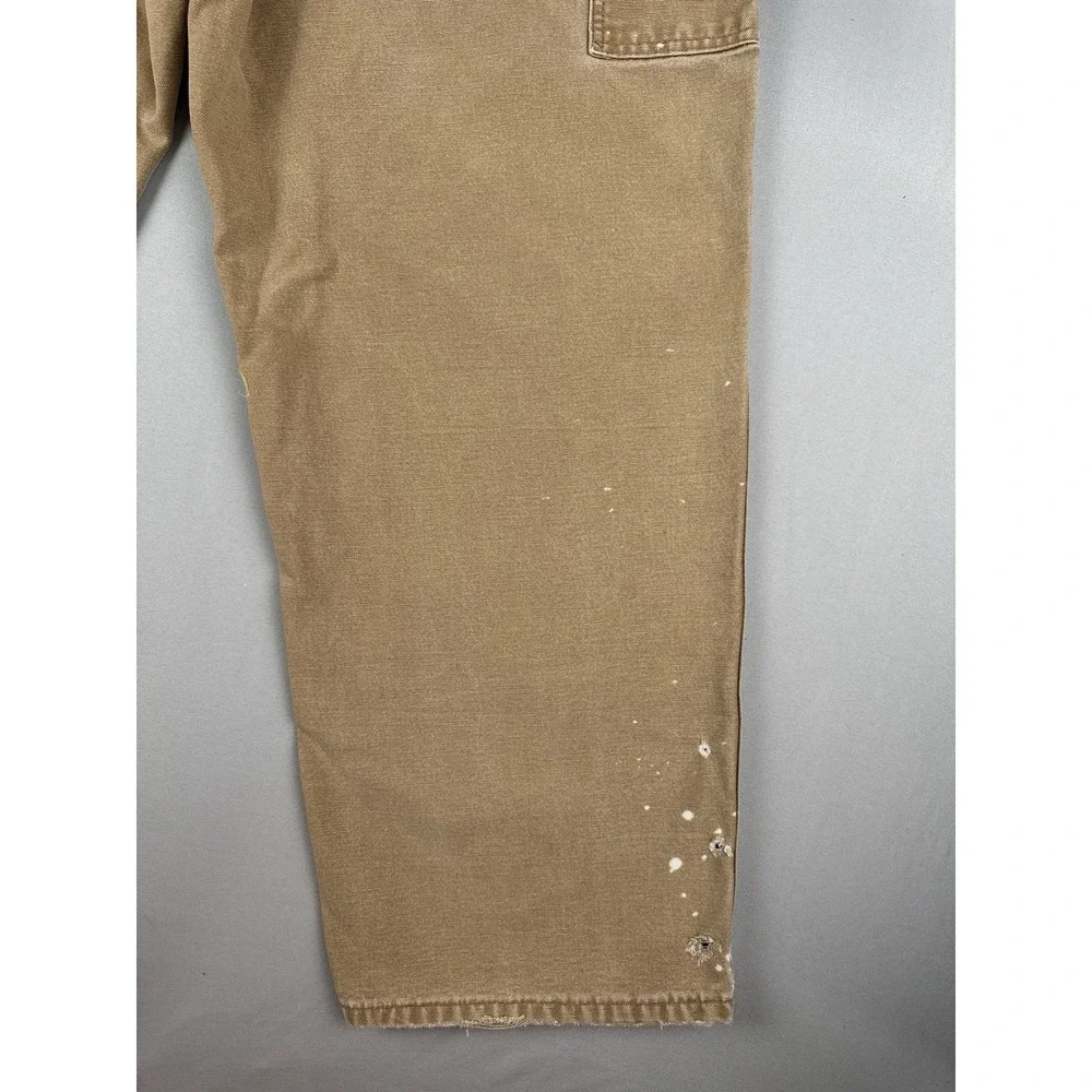 Vintage Carhartt Duck Canvas Carpenter Work Pants Distressed Faded 40x30 Tan